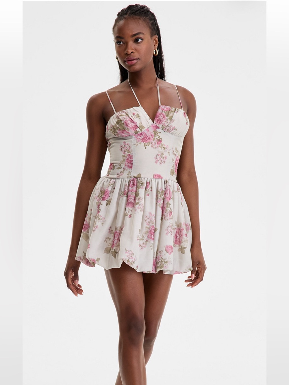 Sweetheart Floral Mini Dress in Pink and Cream